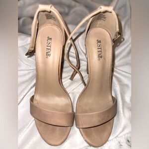 Just Fab tan suede block heels, size 8